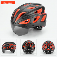 Helm Sepeda Rockbros Dengan Kacamata Include Visor Helm Road Bike MTB - Merah