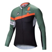 Jersey sepeda pria lengan panjang Santic Braud Green Men Cycling Jersey Long Sleeve